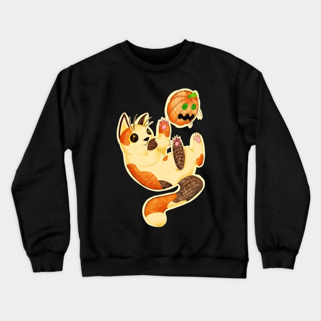 Spooky Halloween Calico Kitty Cat Crewneck Sweatshirt by narwhalwall